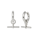 Silver-Tone T-Bar Huggie Hoop Earrings