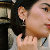 Silver-Tone T-Bar Huggie Hoop Earrings