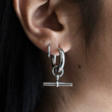 Silver-Tone T-Bar Huggie Hoop Earrings