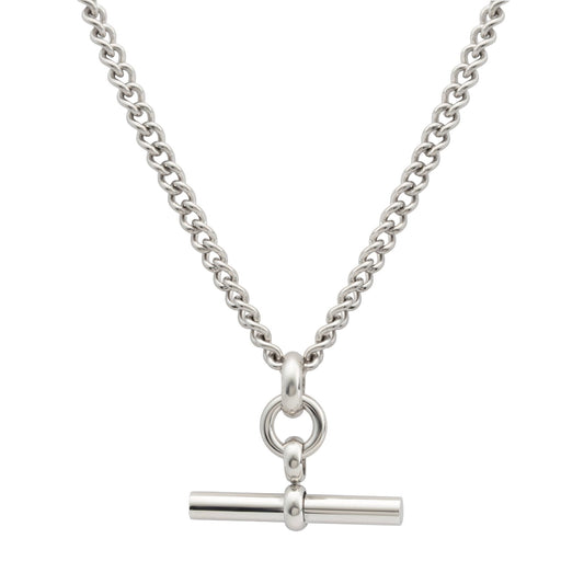 Silver-Tone T-Bar Skinny Curb Chain Necklace