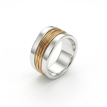 Silver & Gold-Tone Wide Band Ring
