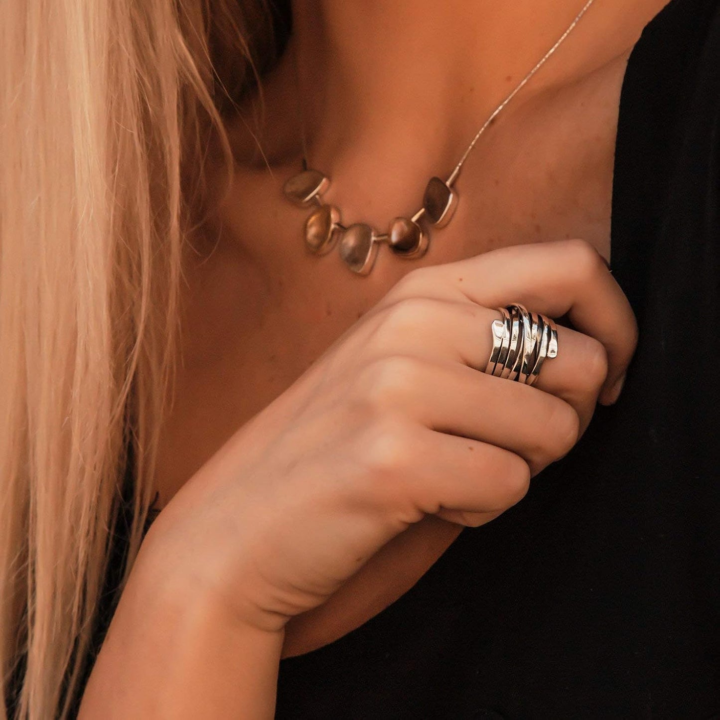 Silver-Tone Multi-Layer Wrap Ring