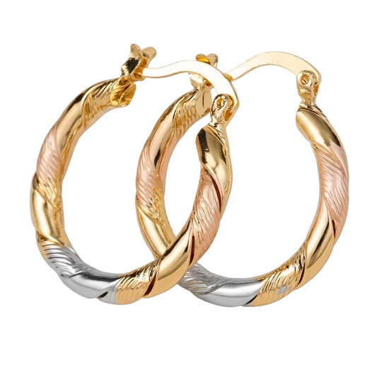 Tri-Color Twisted Hoop Earrings