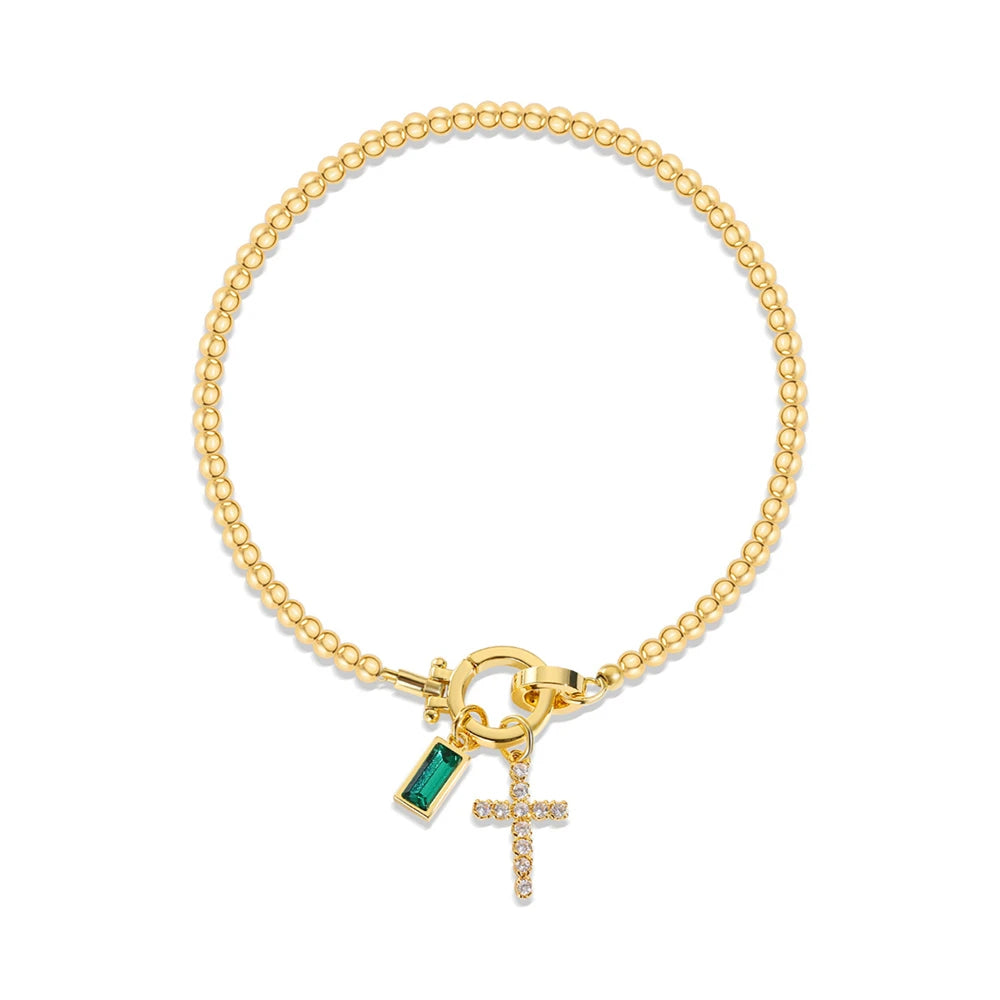 Vintage Faith Cross & Colorful Baguette Charm Bracelet