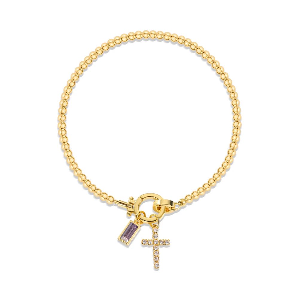 Vintage Faith Cross & Colorful Baguette Charm Bracelet