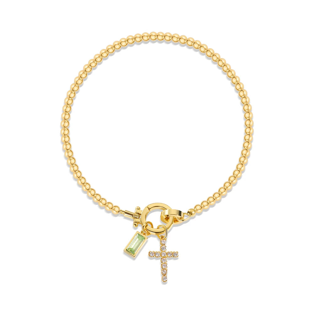Vintage Faith Cross & Colorful Baguette Charm Bracelet