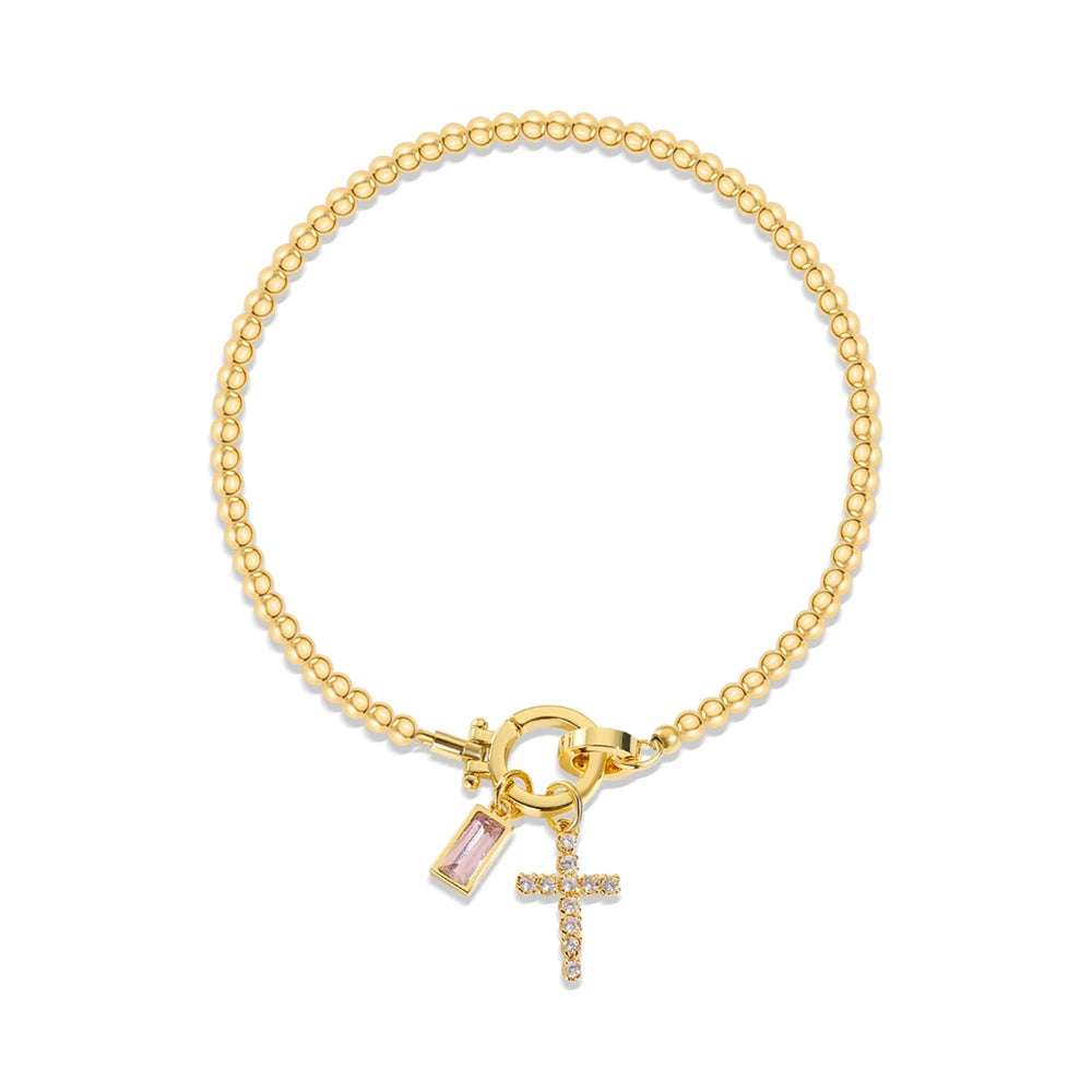 Vintage Faith Cross & Colorful Baguette Charm Bracelet