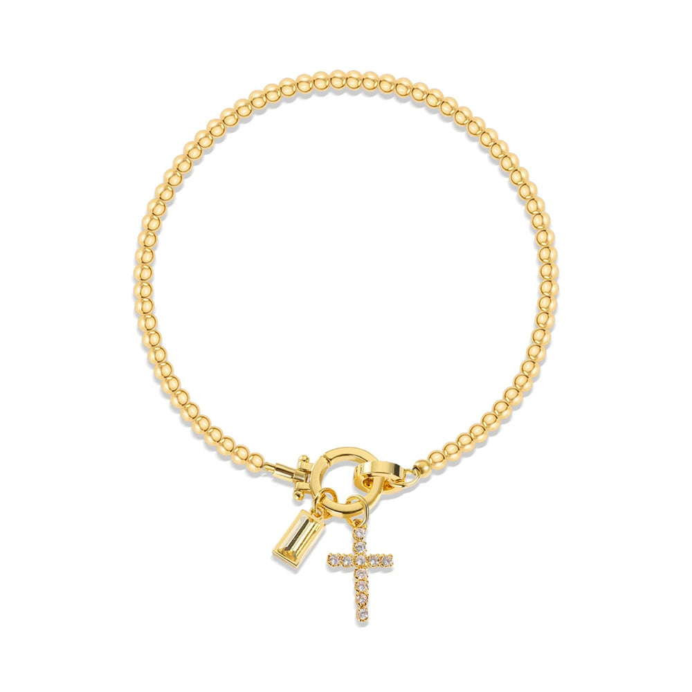 Vintage Faith Cross & Colorful Baguette Charm Bracelet