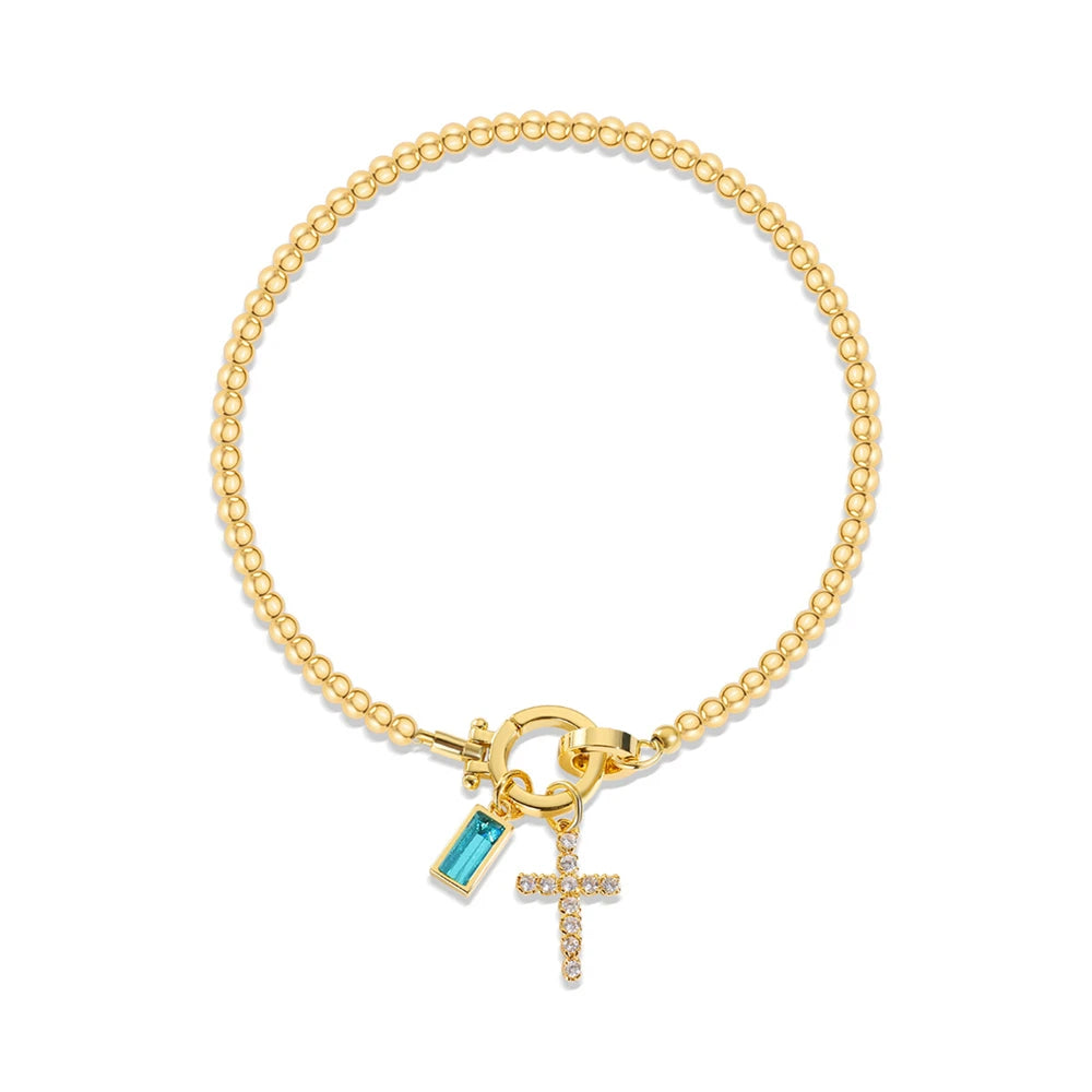 Vintage Faith Cross & Colorful Baguette Charm Bracelet