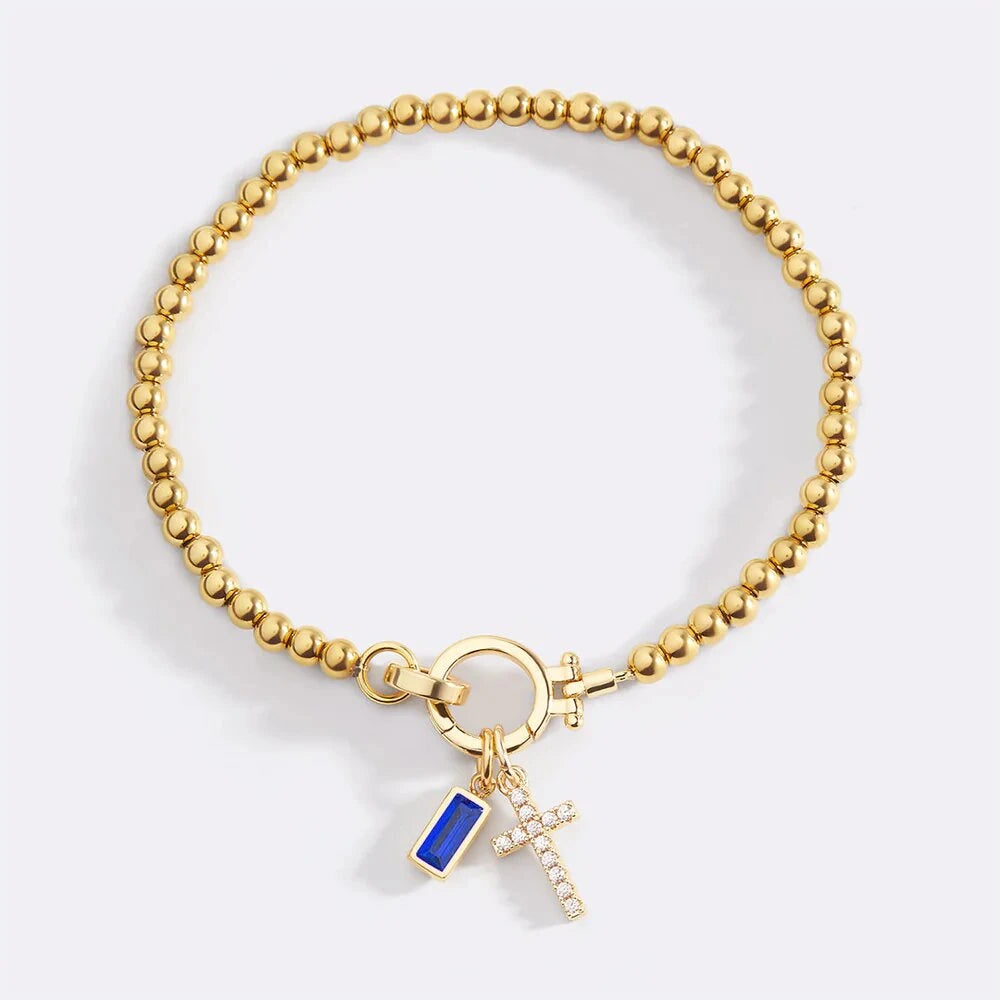 Vintage Faith Cross & Colorful Baguette Charm Bracelet