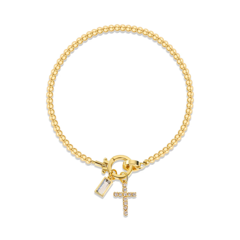 Vintage Faith Cross & Colorful Baguette Charm Bracelet