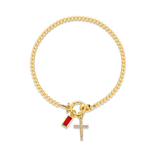 Vintage Faith Cross & Colorful Baguette Charm Bracelet