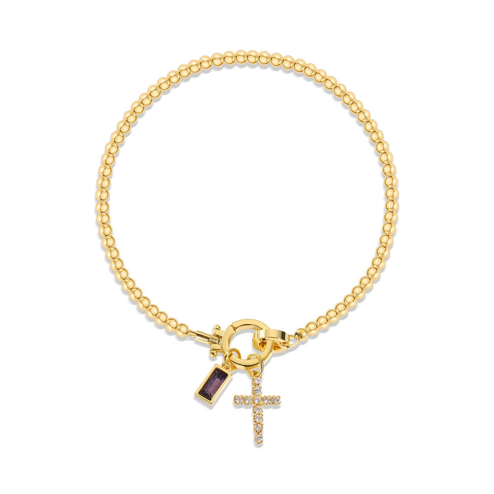 Vintage Faith Cross & Colorful Baguette Charm Bracelet