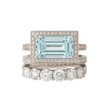 Vintage Style Aquamarine Blue Emerald Cut Ring Set