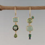 Vintage Style Asymmetrical Multi-Stone Green Drop Earrings