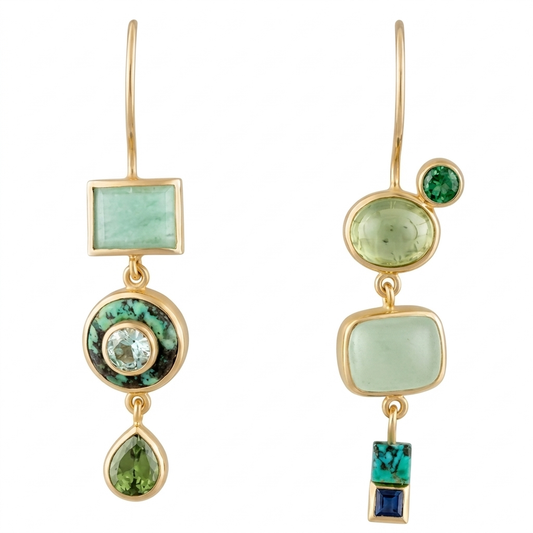 Vintage Style Asymmetrical Multi-Stone Green Drop Earrings