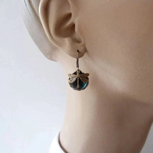 Antique Gold-Tone Dragonfly Drop Earrings
