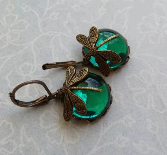 Antique Gold-Tone Dragonfly Drop Earrings