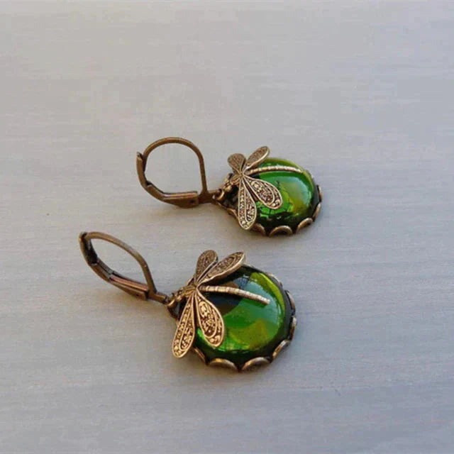 Antique Gold-Tone Dragonfly Drop Earrings