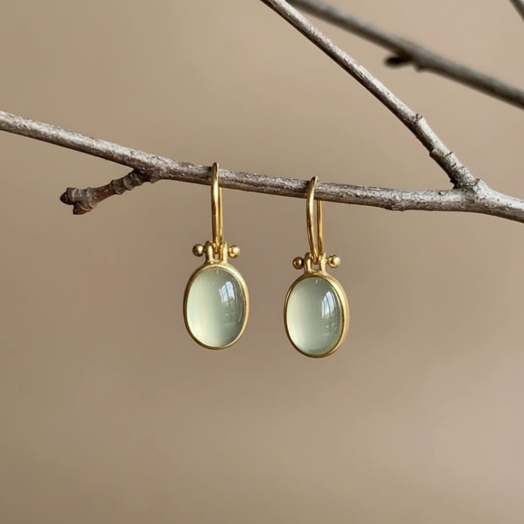 Vintage Style Green Moonstone Drop Earrings
