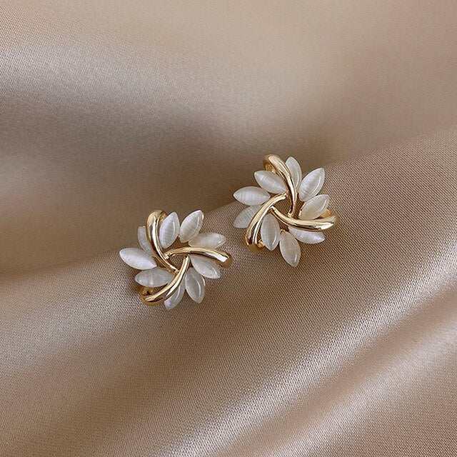 White Opal Style Floral Stud Earrings