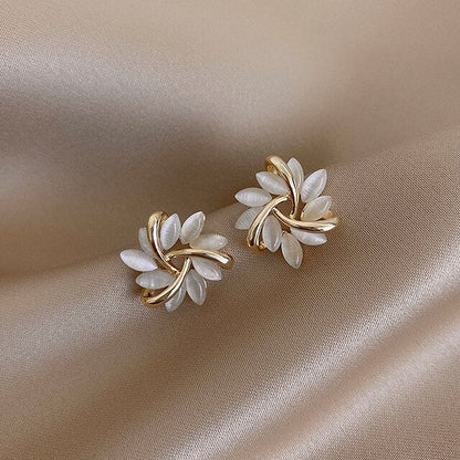 White Opal Style Floral Stud Earrings