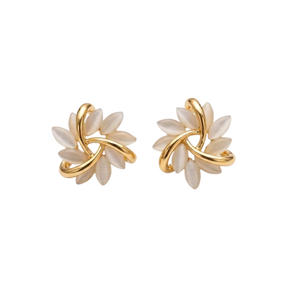 White Opal Style Floral Stud Earrings