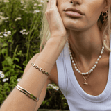 White Rice Pearl & Gold-Tone Bead Necklace