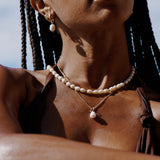 White Rice Pearl & Gold-Tone Bead Necklace